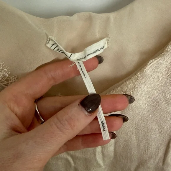 Anthropolgie Floreat Silky Satin Lace Cami Tank Top Cream Champagne Vneck - Picture 4 of 7